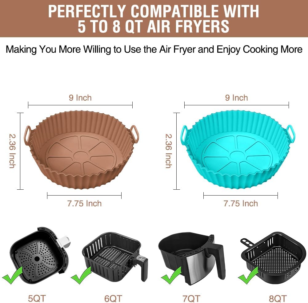 SNF Choice Large Air Fryer Silicone Liners for 5 to 8 QT COSORI/Gourmia/Instant/Chefman/GoWise/PowerXL/Ultrean/Nuwave/Cuisinart/Philips Airfryers, Reusable Baking Tray