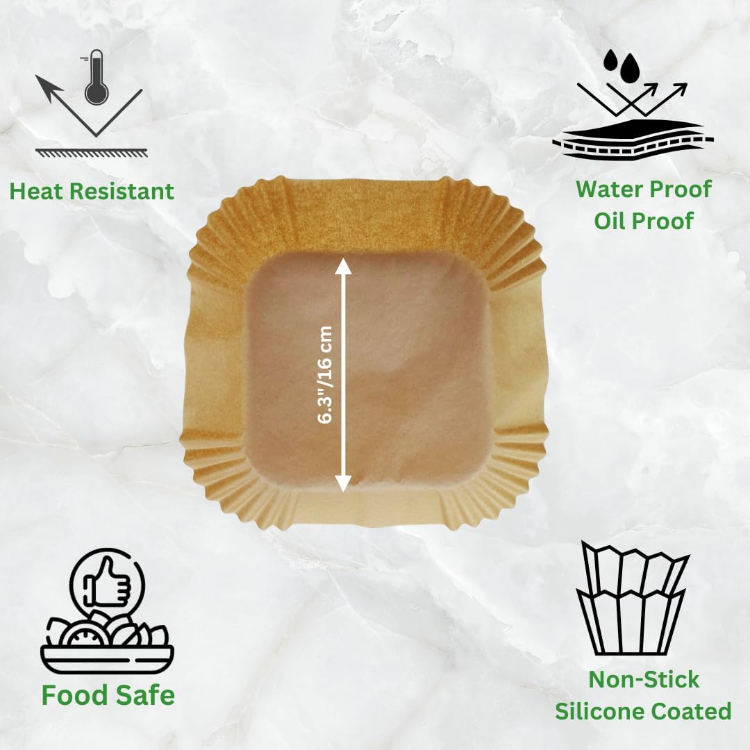 SNF Choice Air Fryer Liners Disposable,Air Fryer Parchment Paper Liners Non Stick Food Safe Waterproof Oilproof Parchment Paper for Baking,Air Fryer Accessories,Microwave Air Fryer Square 6.3", 100 Pcs