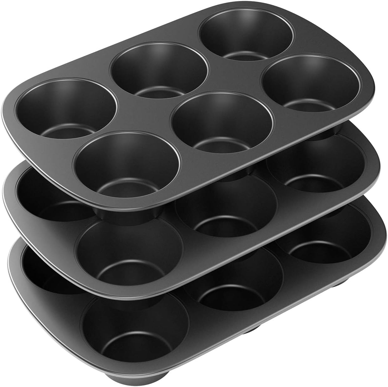 SNF Choice 3 Pack Nonstick Muffin Pan, Carbon Steel Cupcake Pan, Easy to Clean and Perfect for Making Muffins or Cupcakes, 6 Cup Jumbo