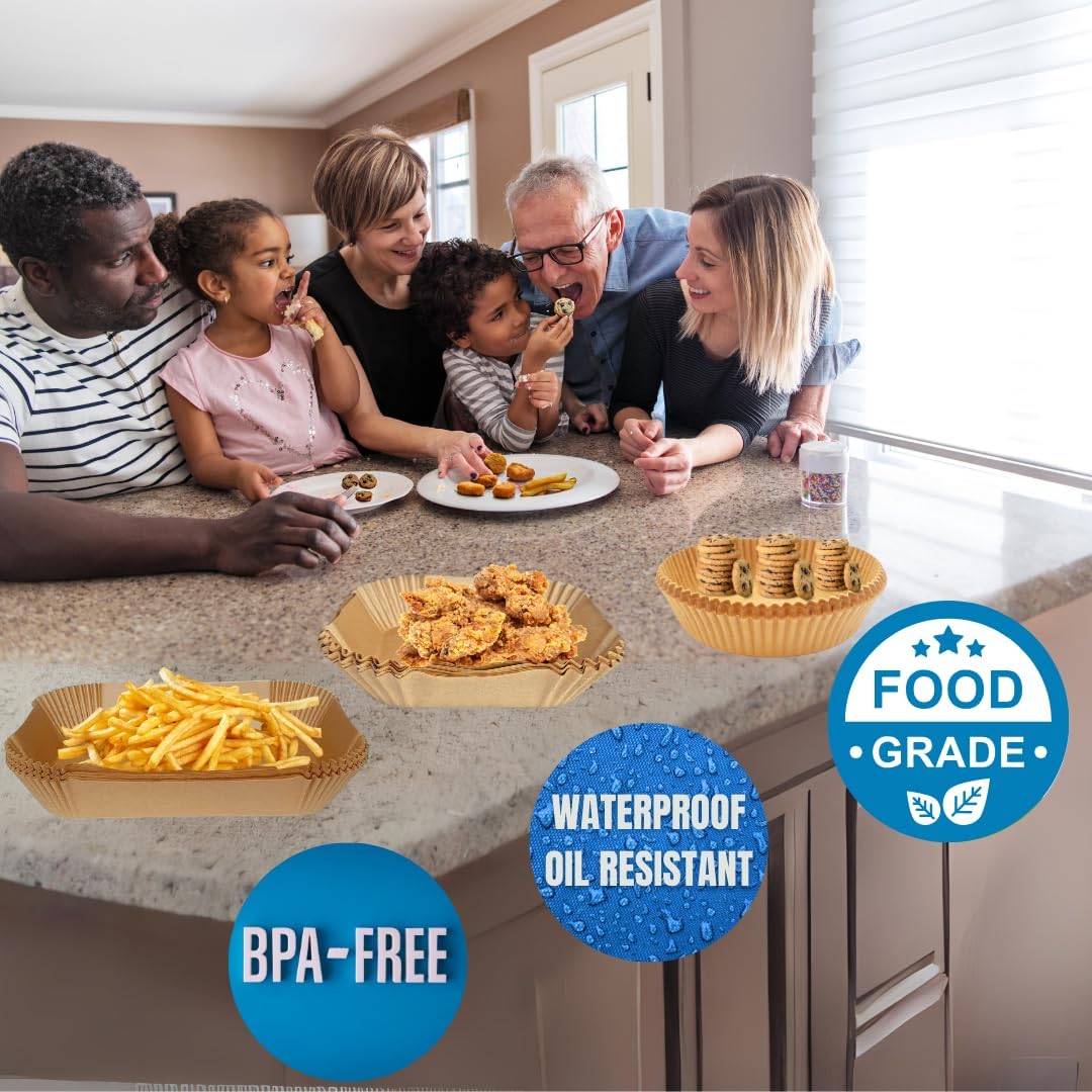 SNF Choice Air Fryer Liners Disposable,Air Fryer Parchment Paper Liners Non Stick Food Safe Waterproof Oilproof Parchment Paper for Baking,Air Fryer Accessories,Microwave Air Fryer Square 6.3", 100 Pcs