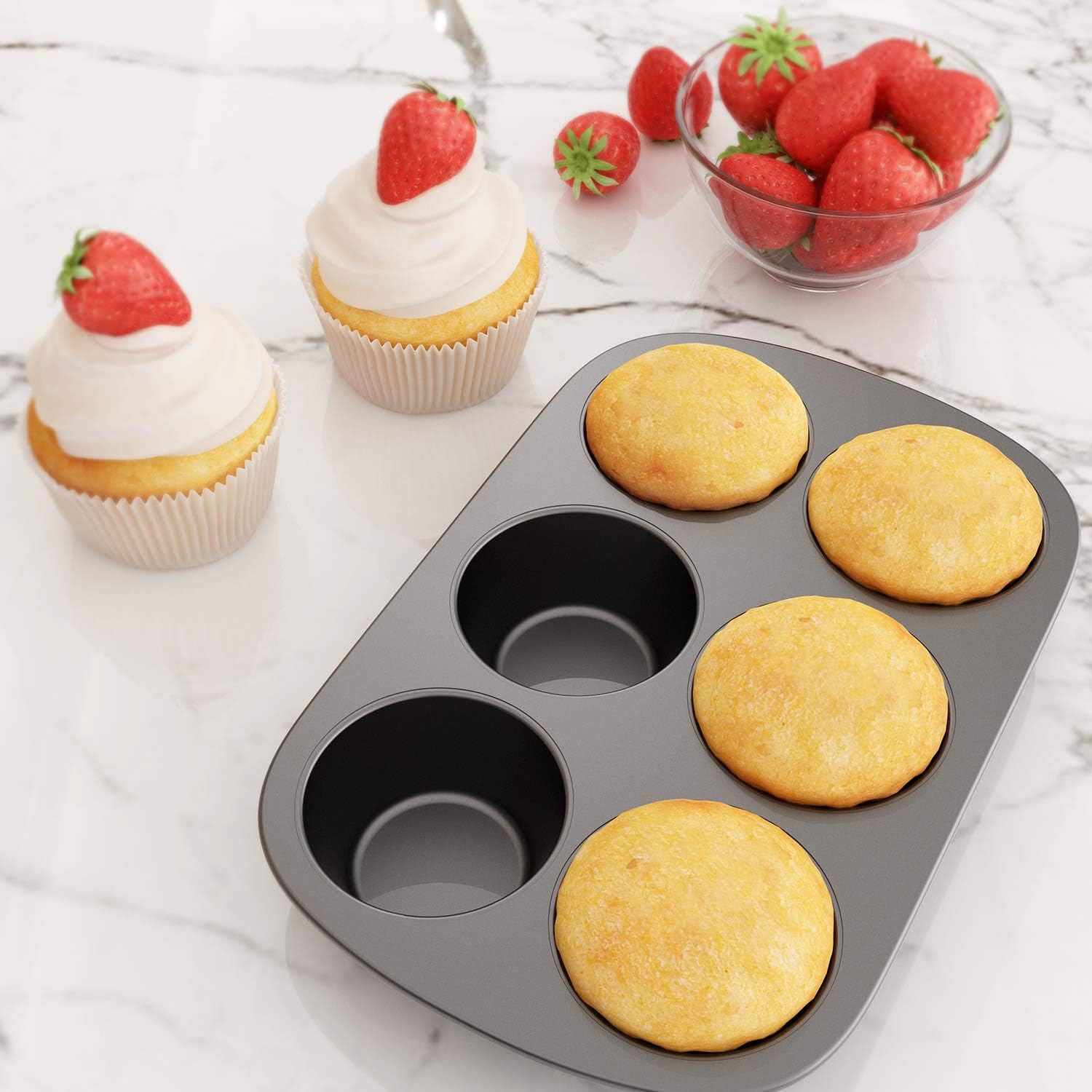 SNF Choice 3 Pack Nonstick Muffin Pan, Carbon Steel Cupcake Pan, Easy to Clean and Perfect for Making Muffins or Cupcakes, 6 Cup Jumbo