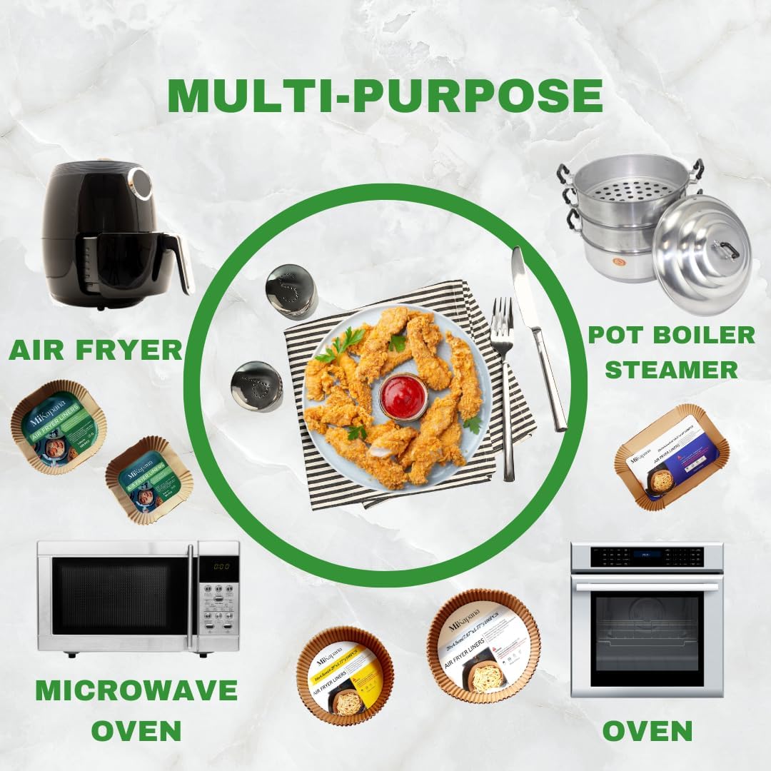 SNF Choice Air Fryer Liners Disposable,Air Fryer Parchment Paper Liners Non Stick Food Safe Waterproof Oilproof Parchment Paper for Baking,Air Fryer Accessories,Microwave Air Fryer Square 6.3", 100 Pcs