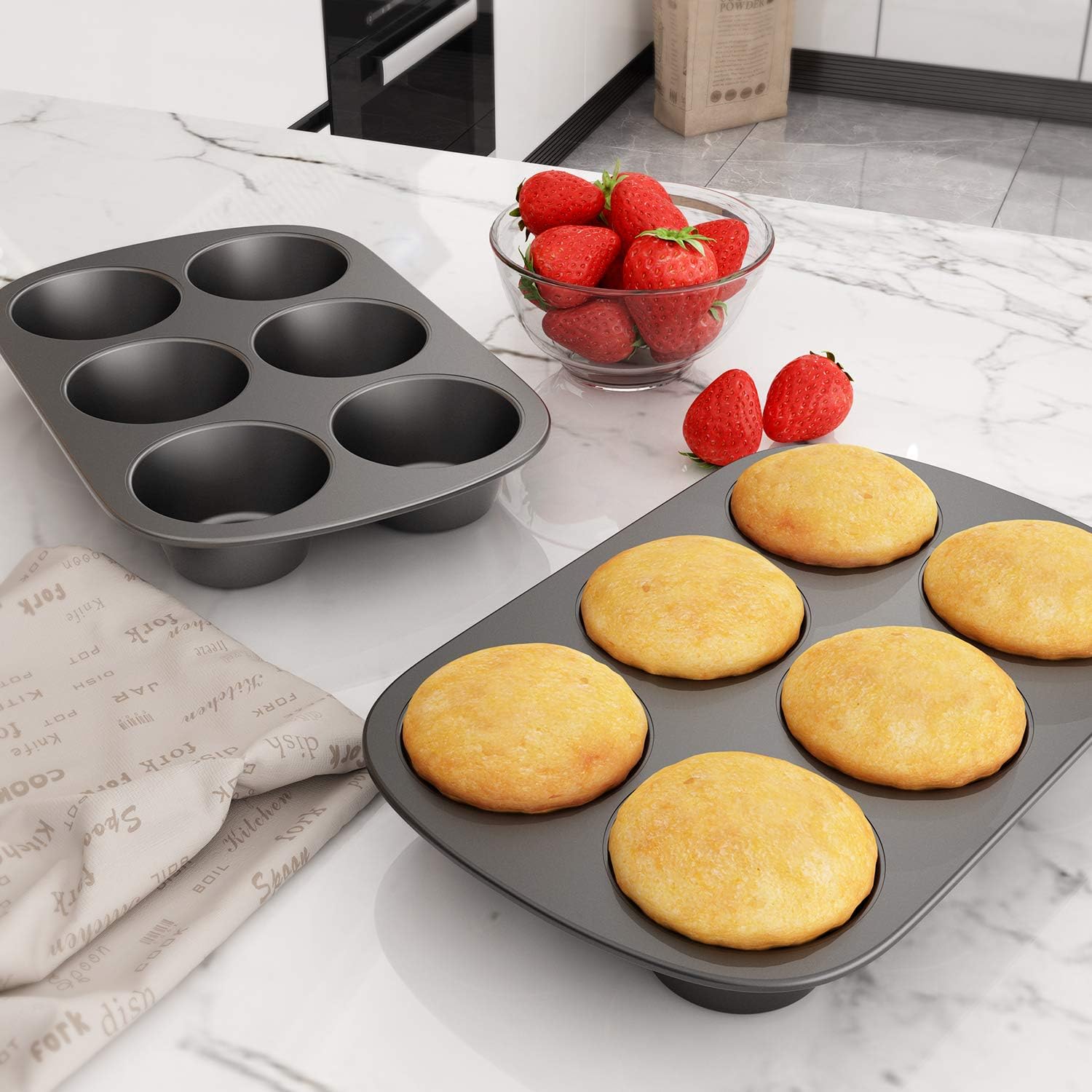 SNF Choice 3 Pack Nonstick Muffin Pan, Carbon Steel Cupcake Pan, Easy to Clean and Perfect for Making Muffins or Cupcakes, 6 Cup Jumbo