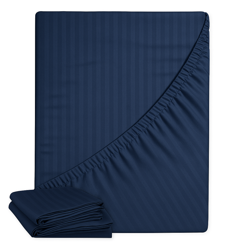 SNF CHOICE Fitted Bed Sheet Set with 2 Pillowcases, Satin Stripe Bedding Collection