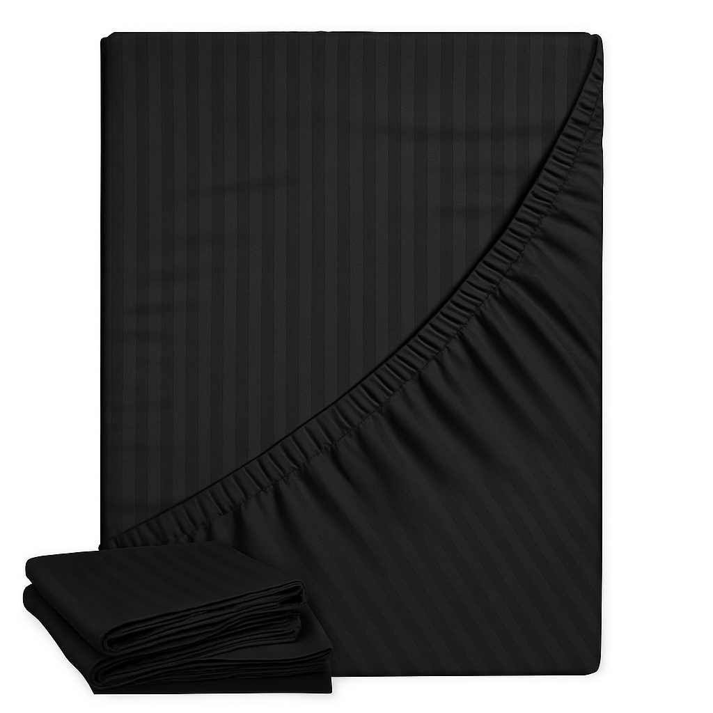 SNF CHOICE Fitted Bed Sheet Set with 2 Pillowcases, Satin Stripe Bedding Collection