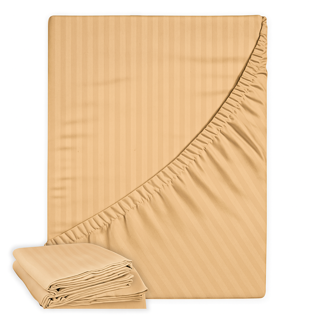 SNF CHOICE Fitted Bed Sheet Set with 2 Pillowcases, Satin Stripe Bedding Collection