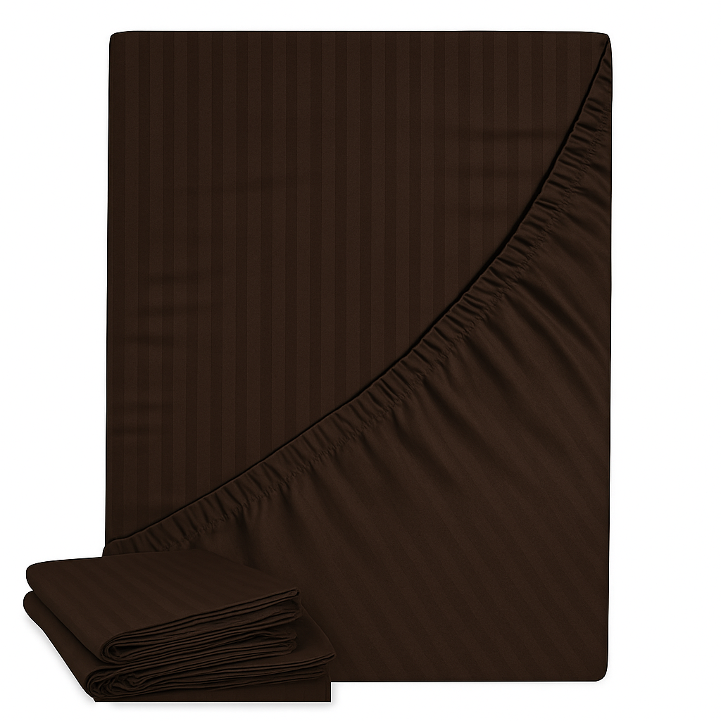 SNF CHOICE Fitted Bed Sheet Set with 2 Pillowcases, Satin Stripe Bedding Collection